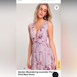 Garden meandering lavender floral print maxi dress